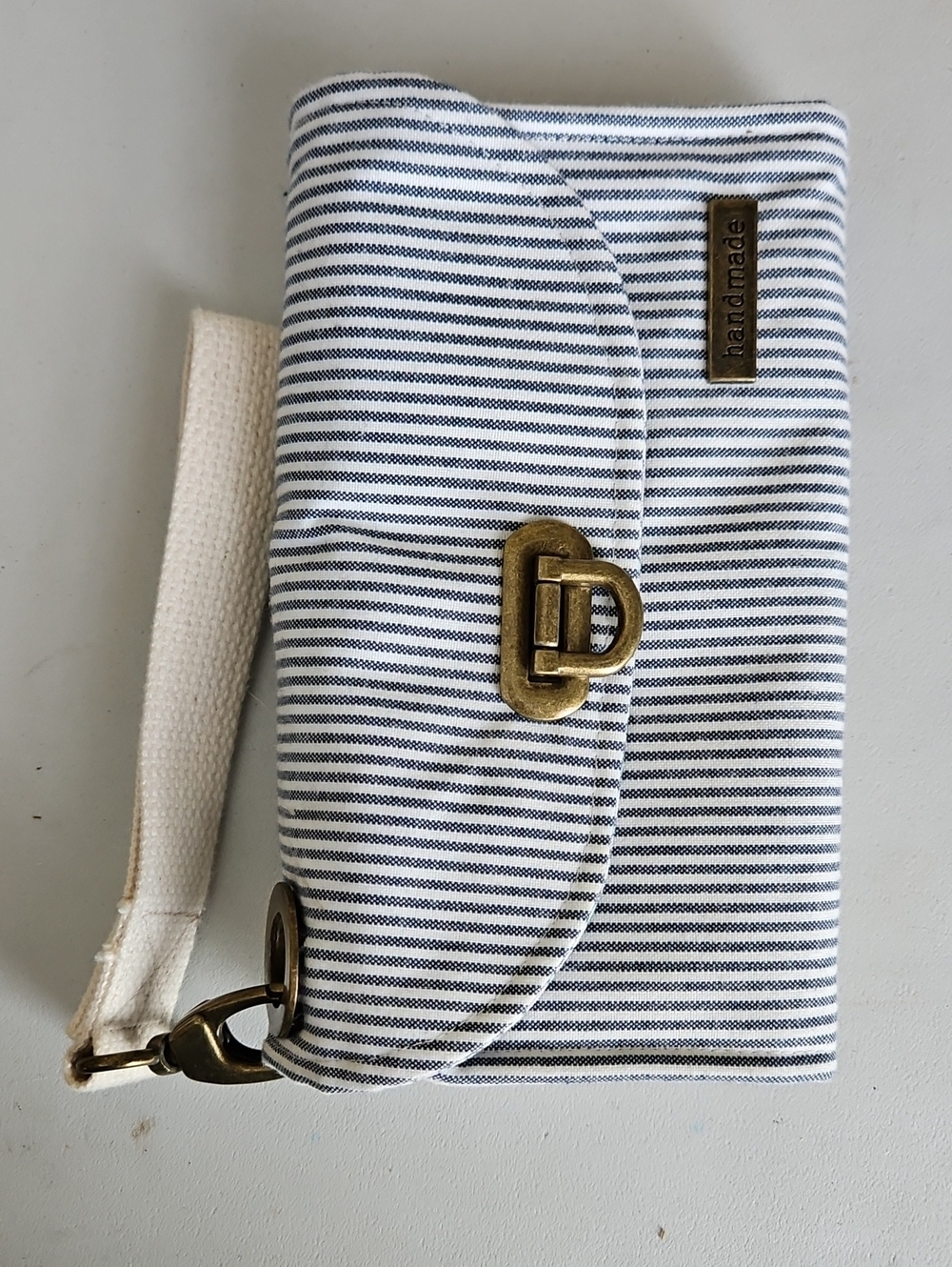 Handmade Striped Wristlet Clutch - Navy and White